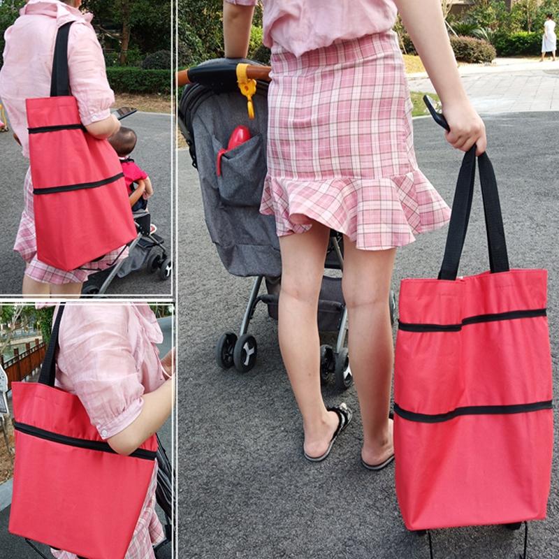 Foldable Shopping Cart Rolling Grocery Tote With Wheels 3