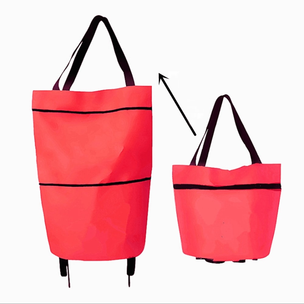 Foldable Shopping Cart Rolling Grocery Tote With Wheels 4