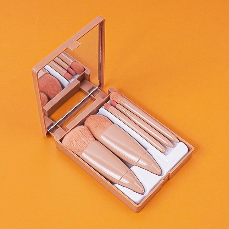 Portable Makeup Brush Set With Mirror Compact Travel Makeup Brushes 5 Piece Mini Kit 1