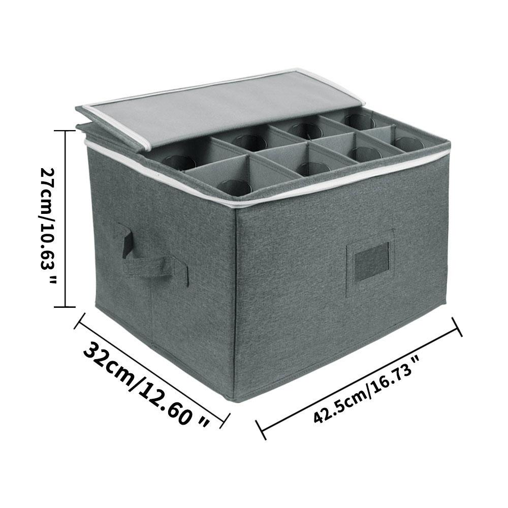 Foldable Wine Glass Storage Box, Stemmed Glass Storage Organizer Grey Protective Case
