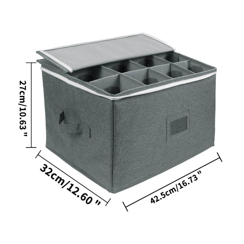 Foldable Wine Glass Storage Box, Stemmed Glass Storage Organizer Grey Protective Case
