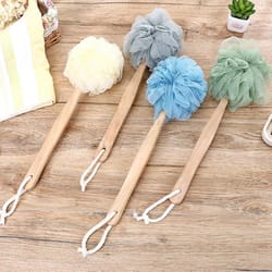 long handle soft mesh shower brush for back exfoliation and gentle body cleansing