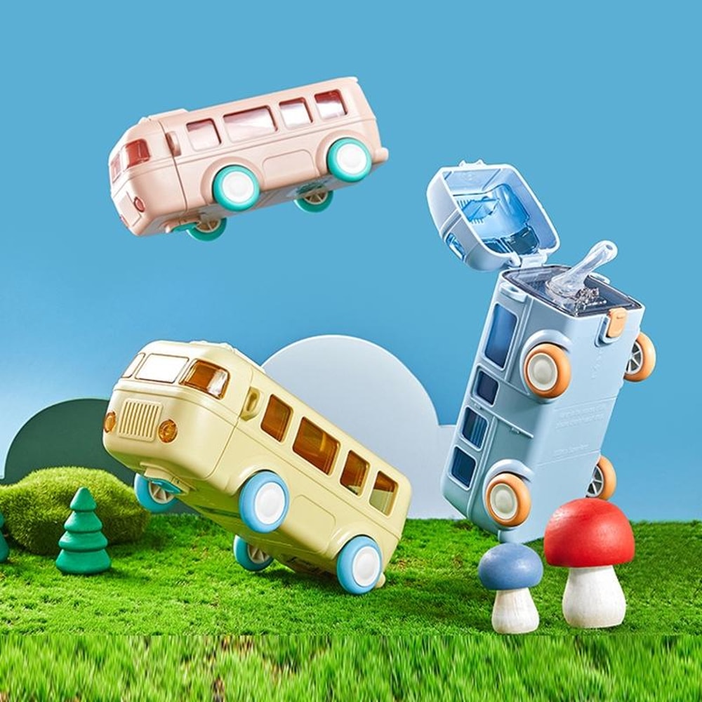 Cute Bus Shaped Portable Leakproof Sippy Cup with Strap Kids Bottle