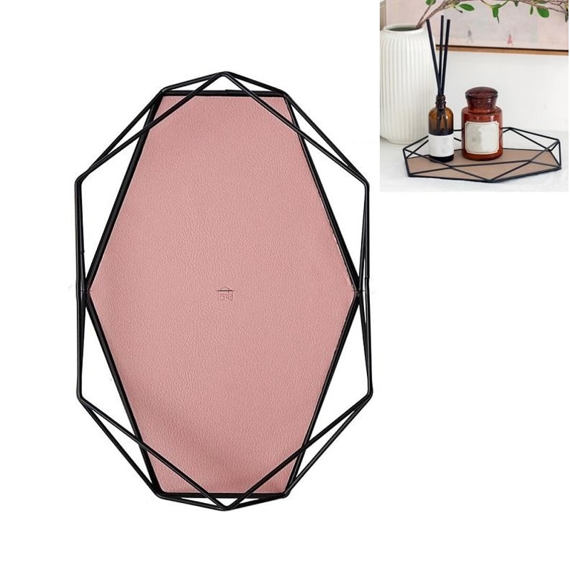 Hexagon PU Leather Storage Tray for Keys, Jewelry & Essentials Pink