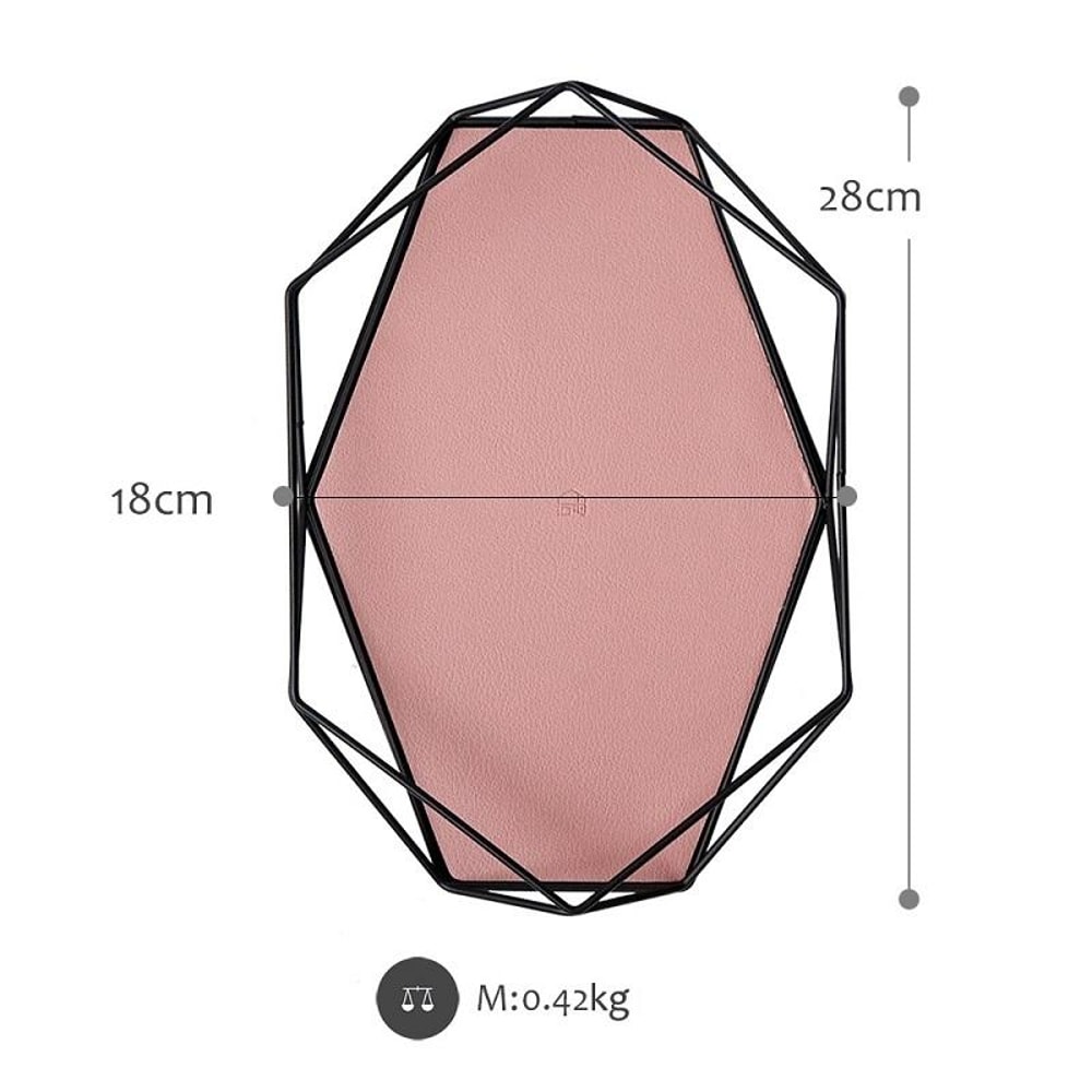 Hexagon PU Leather Storage Tray for Keys, Jewelry & Essentials Pink