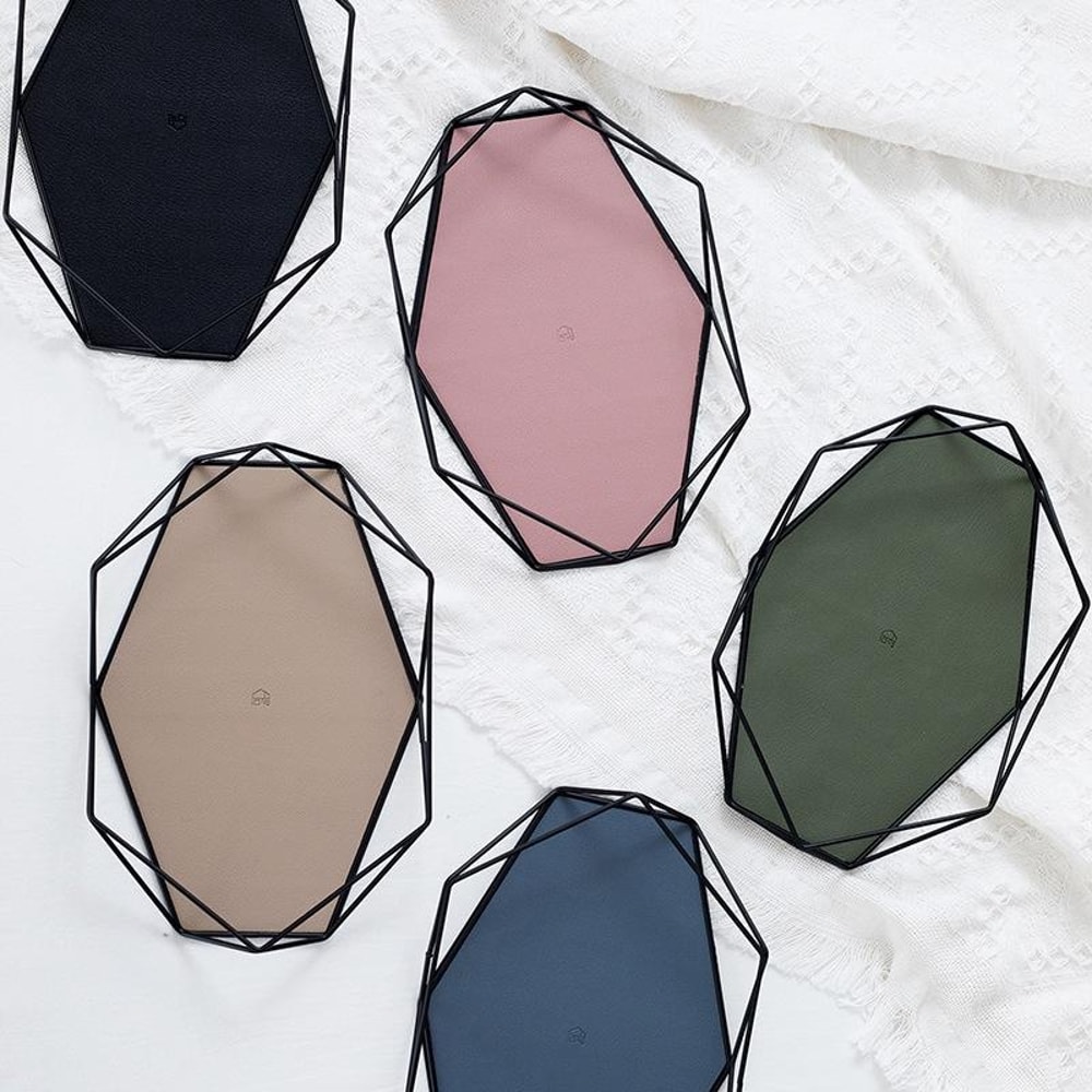 Hexagon PU Leather Storage Tray for Keys, Jewelry & Essentials Pink