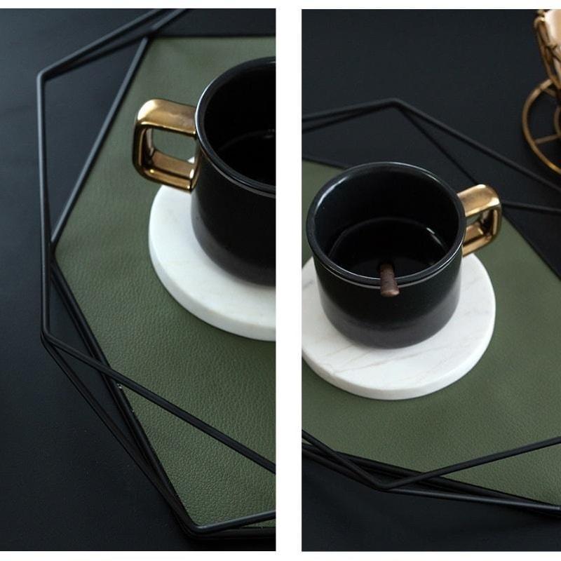 Hexagon PU Leather Storage Tray for Keys, Jewelry & Essentials Pink