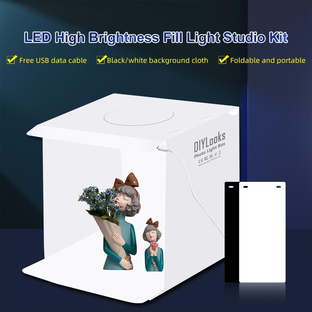 Portable Photo Light Box Studio Tent 20cm LED Photography Shooting Box with Backdrops