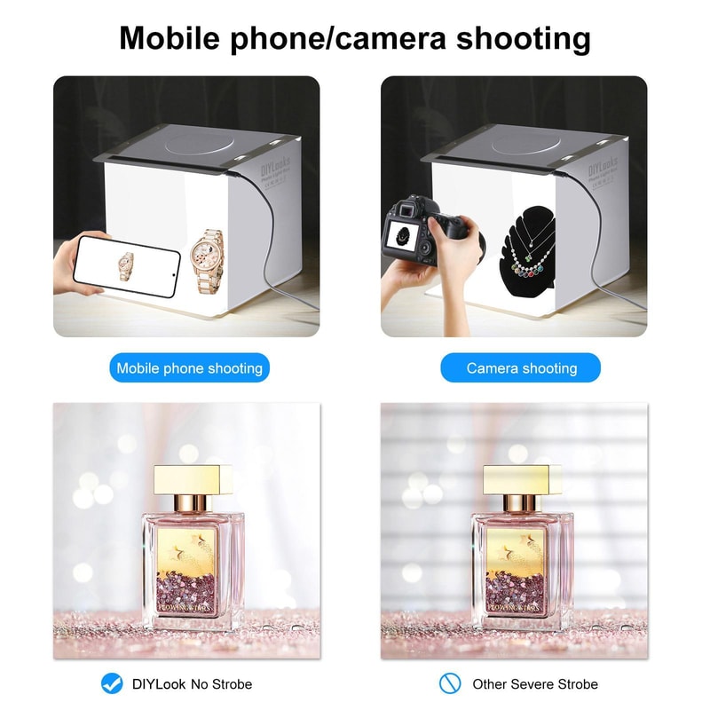 Portable Photo Light Box Studio Tent 20cm LED Photography Shooting Box with Backdrops