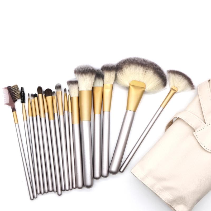 Professional 18 Piece Makeup Brush Set Premium Beige Cosmetic Brushes Kit With Travel Case 1