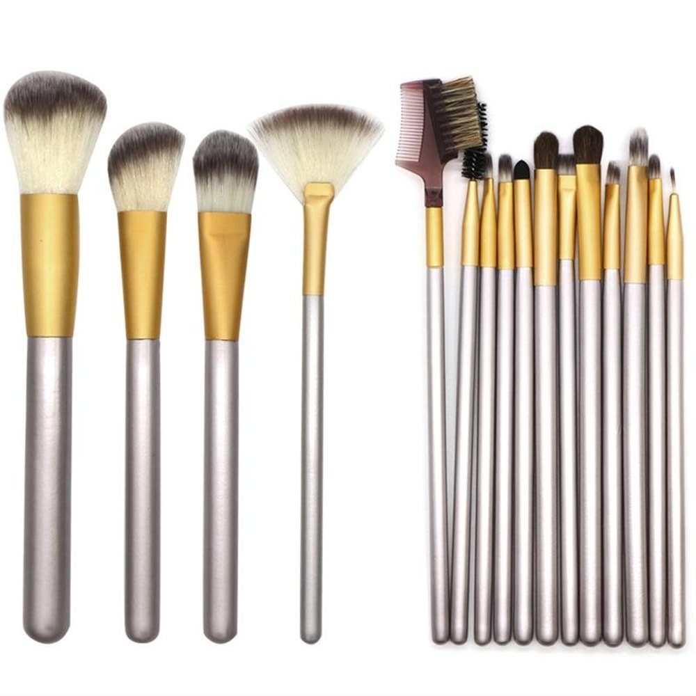 Professional 18 Piece Makeup Brush Set Premium Beige Cosmetic Brushes Kit With Travel Case 2