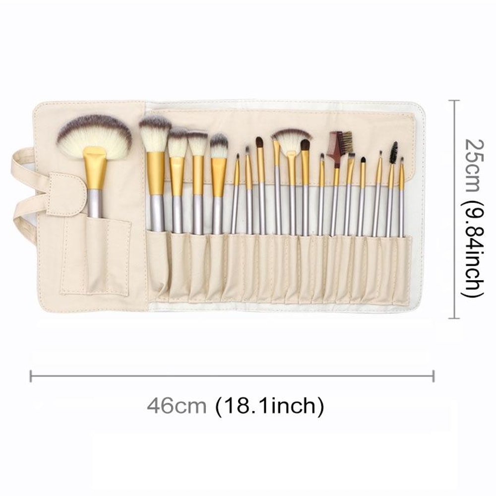 Professional 18 Piece Makeup Brush Set Premium Beige Cosmetic Brushes Kit With Travel Case 3