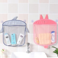 cartoon mesh bath toy organizer with suction cup wall storage bag