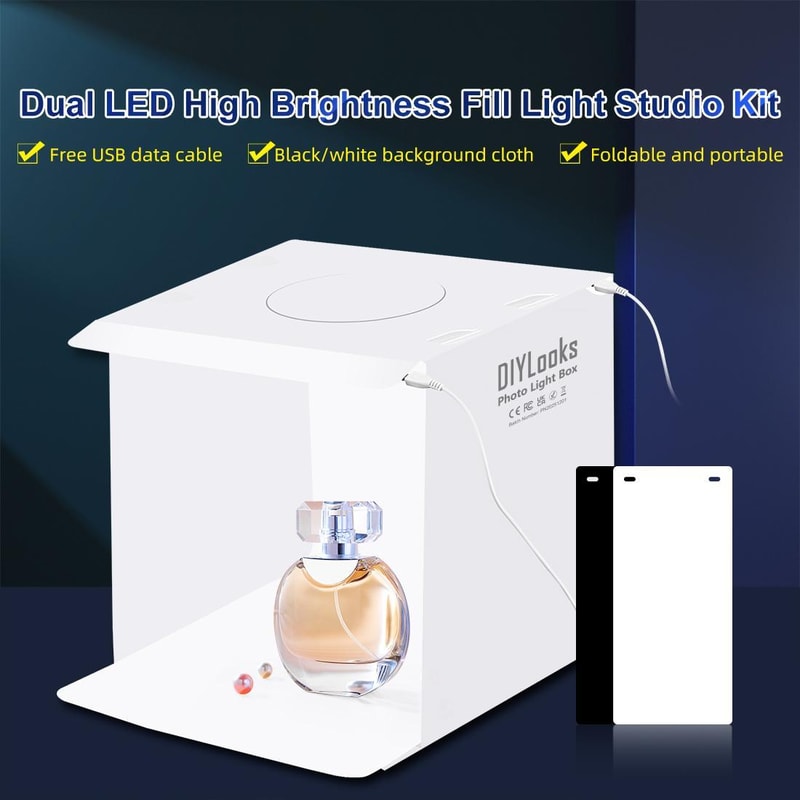 Portable LED Photo Light Box Studio Tent Kit with Dual LED Panels and Backdrops for Product Photography