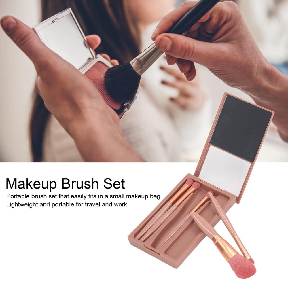5 In 1 Portable Makeup Brush Set With Mirror Case Travel Makeup Brush Set 5