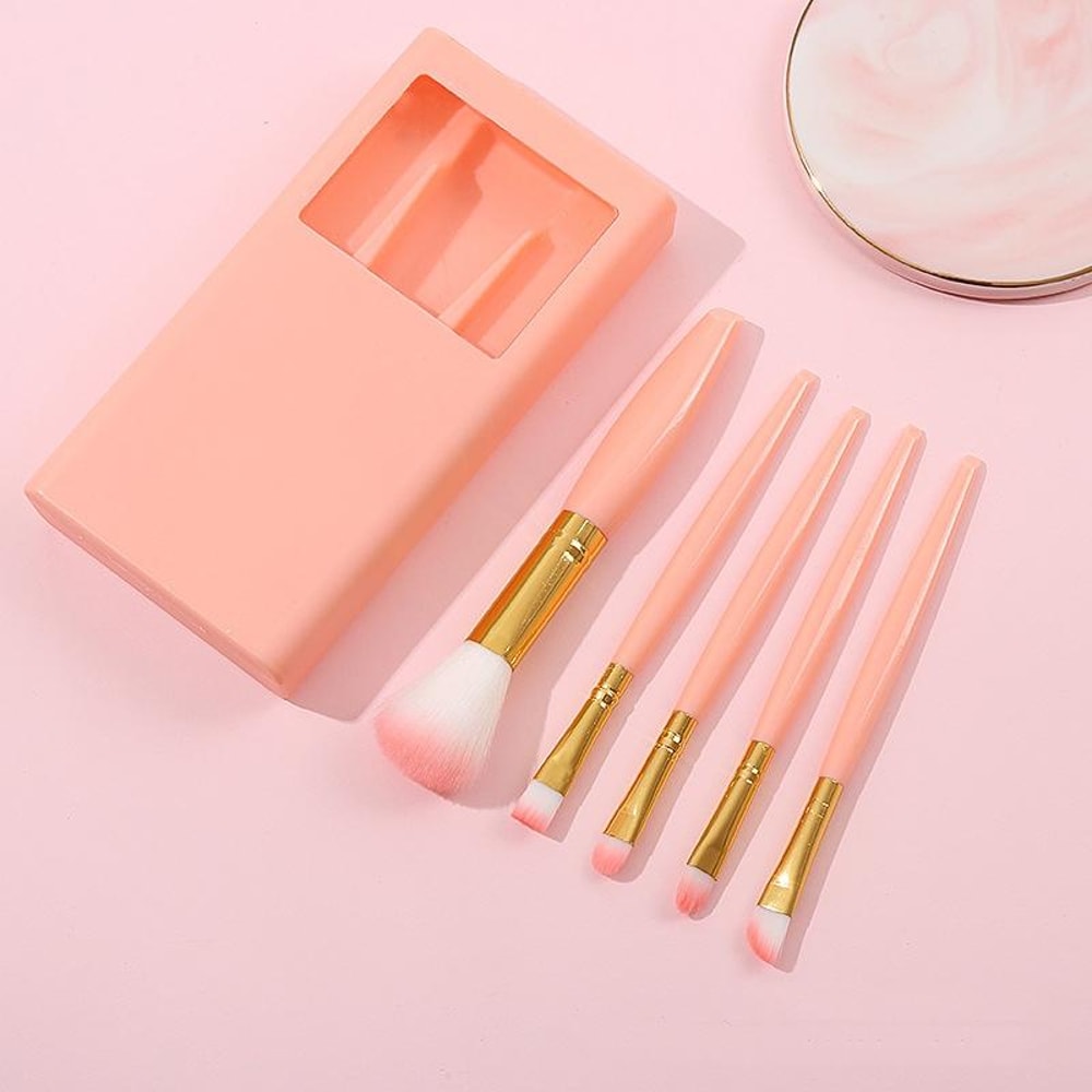 5 In 1 Portable Makeup Brush Set With Mirror Case Travel Makeup Brush Set 2