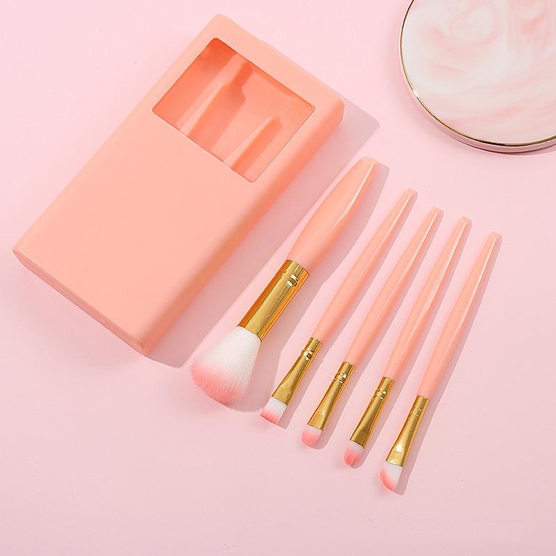 5 In 1 Portable Makeup Brush Set With Mirror Case Travel Makeup Brush Set 2