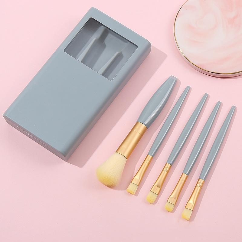 5 In 1 Portable Makeup Brush Set With Mirror Case Travel Makeup Brush Set 4