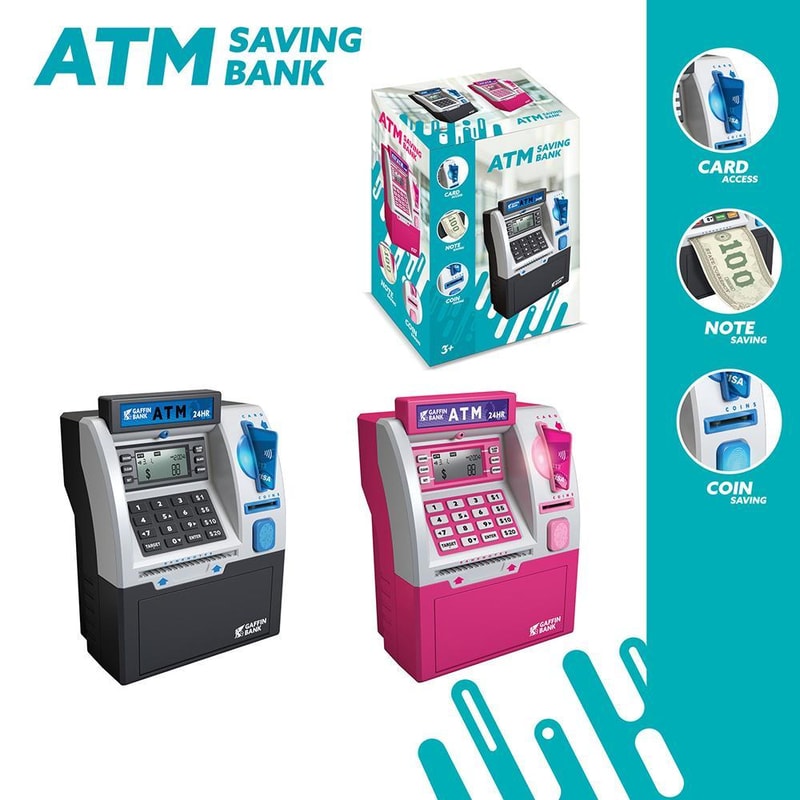 Electronic ATM Piggy Bank for Kids with Card Swipe, Password Lock, Coin & Cash Savings Safe