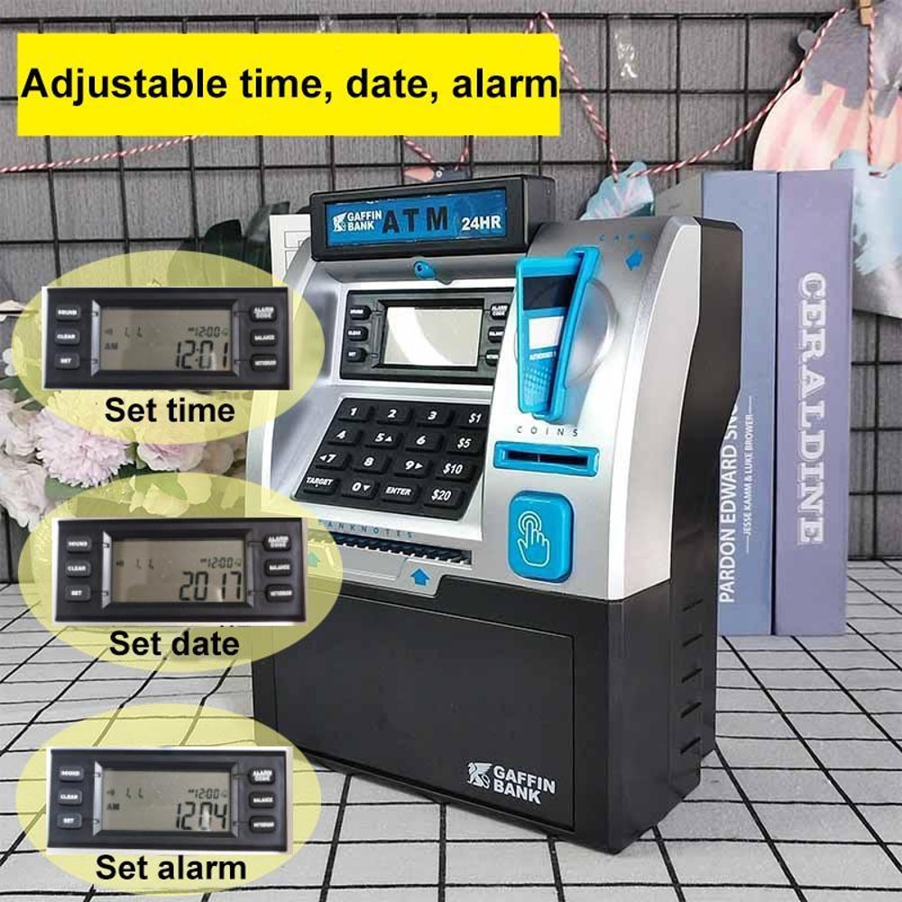 Electronic ATM Piggy Bank for Kids with Card Swipe, Password Lock, Coin & Cash Savings Safe