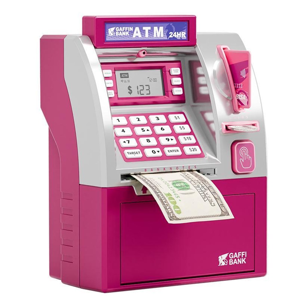 Electronic ATM Piggy Bank for Kids with Card Swipe, Password Lock, Coin & Cash Savings Safe