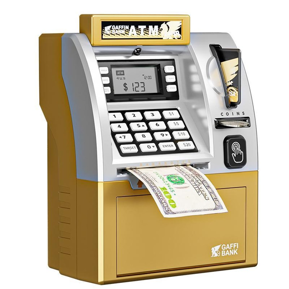 Electronic ATM Piggy Bank for Kids with Card Swipe, Password Lock, Coin & Cash Savings Safe