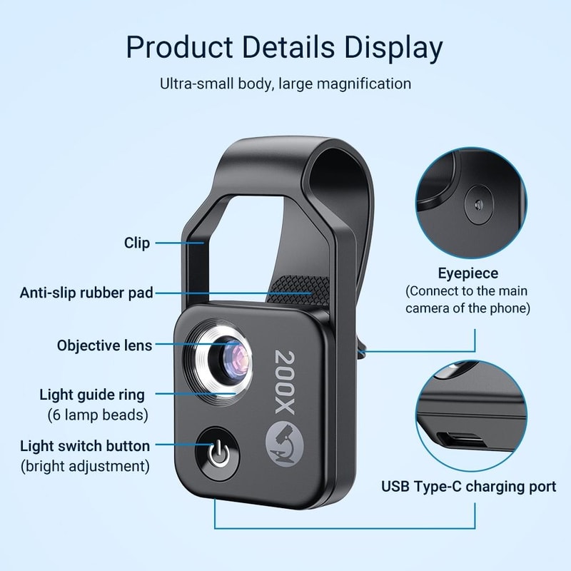 Smartphone Microscope Lens With CPL LED Light For Kids Science Exploration 16