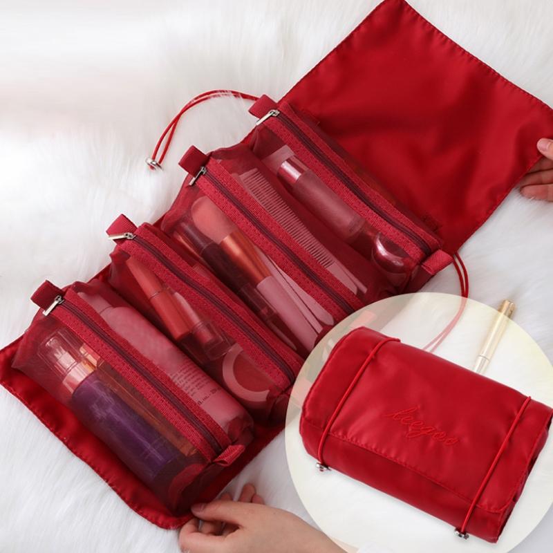 4 In 1 Travel Cosmetic Bag Waterproof Makeup Organizer With Removable Mesh Compartments 0
