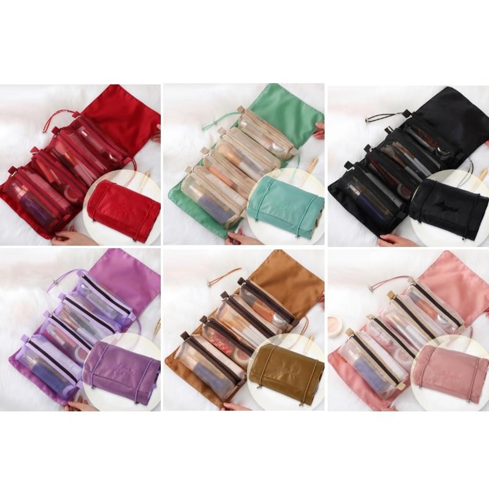 4 In 1 Travel Cosmetic Bag Waterproof Makeup Organizer With Removable Mesh Compartments 1