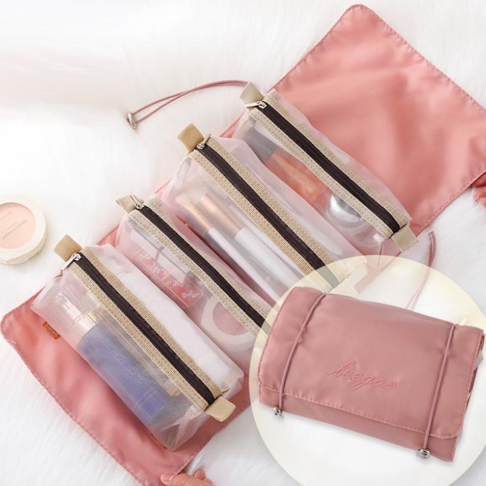 4 in 1 Travel Cosmetic Bag Waterproof Makeup Organizer with Removable Mesh Compartments