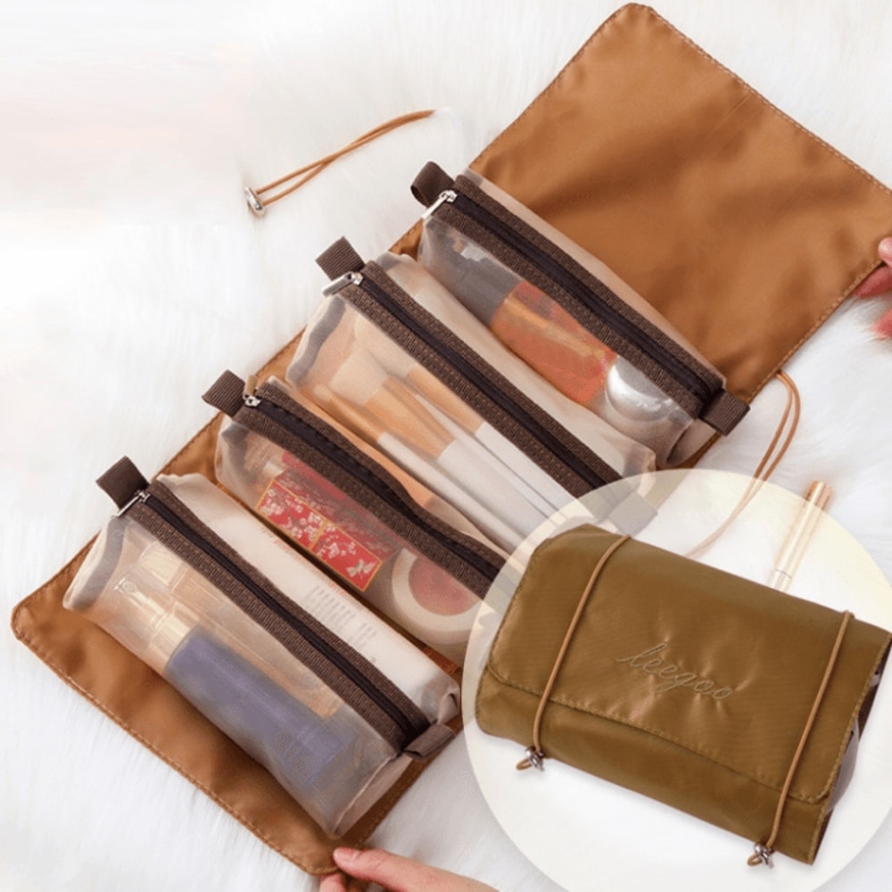 4 In 1 Travel Cosmetic Bag Waterproof Makeup Organizer With Removable Mesh Compartments 6