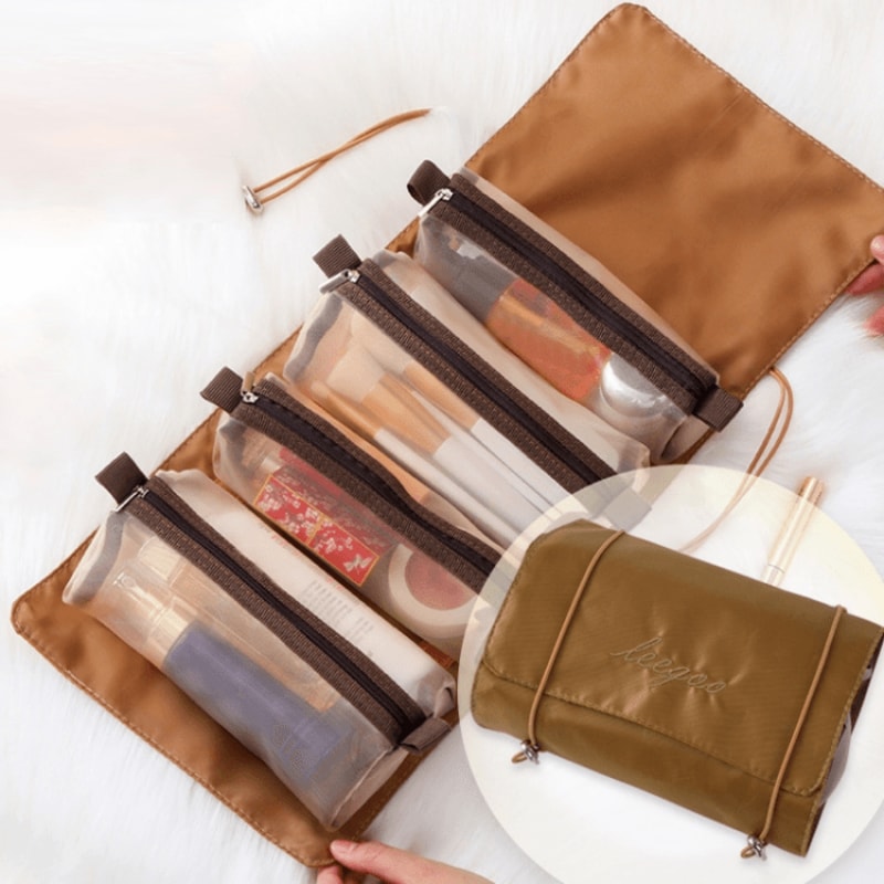 4 In 1 Travel Cosmetic Bag Waterproof Makeup Organizer With Removable Mesh Compartments 6