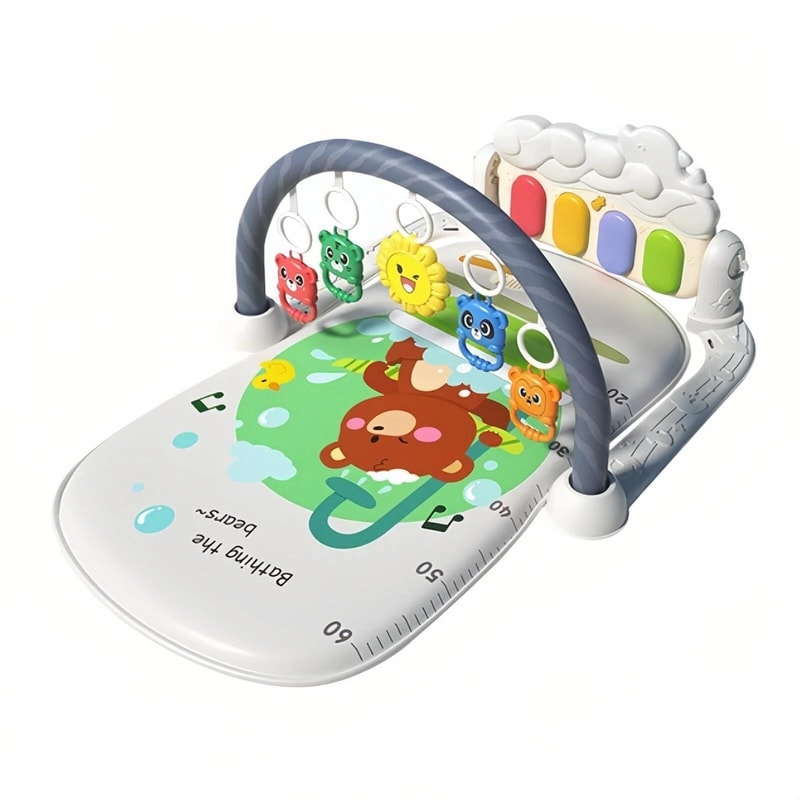 Toddler Foot Piano Musical Gym Crawling Mat with Hanging Toys Dinosaur Dolphin Activity Play Mat