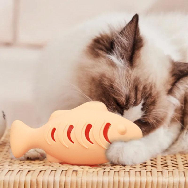Fish Shape Silicone Cat Toy BPA-Free Chew & Interactive Enrichment Toy for Cats