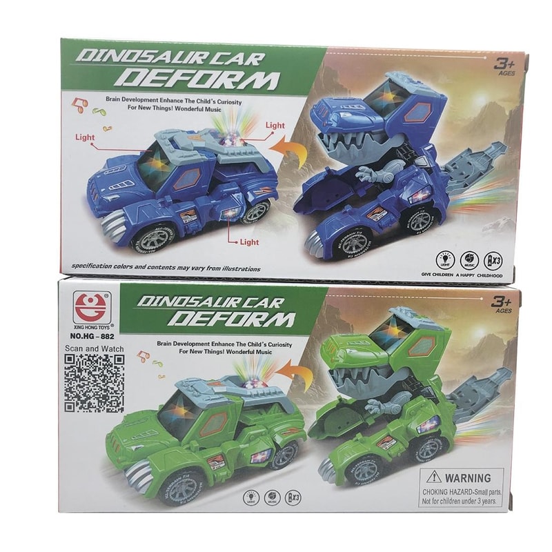 Electric Transforming Dinosaur Car Toy with Lights, Music & Automatic Deformation for Kids