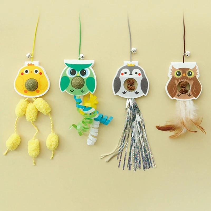 Hanging Cat Toy Interactive Cat Teaser Elastic Feather Swing Stick With Adhesive Hook 1