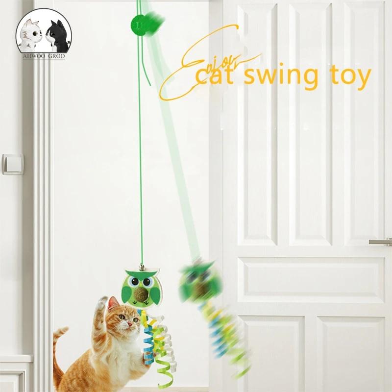 Hanging Cat Toy Interactive Cat Teaser Elastic Feather Swing Stick With Adhesive Hook 3