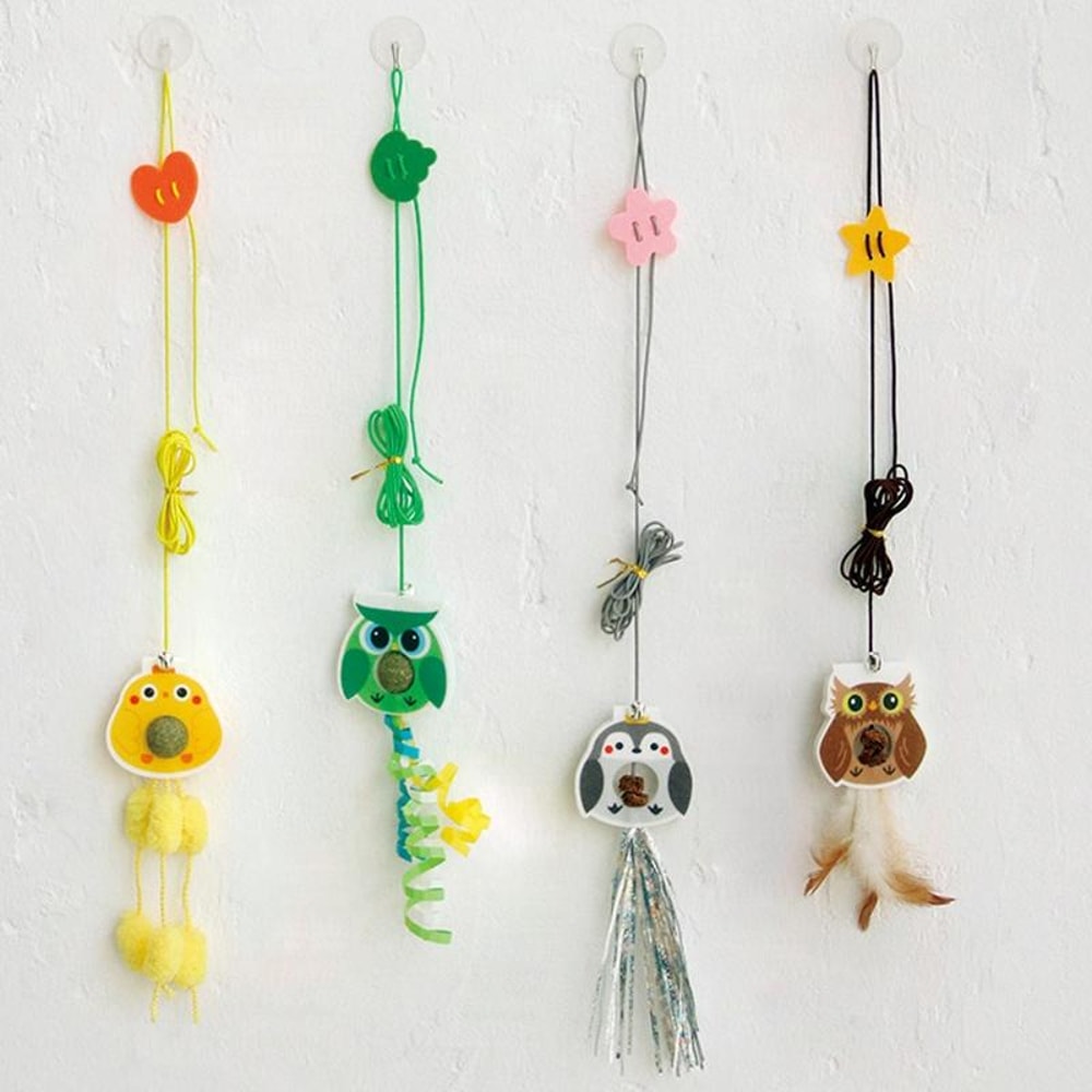 Hanging Cat Toy Interactive Cat Teaser Elastic Feather Swing Stick With Adhesive Hook 9