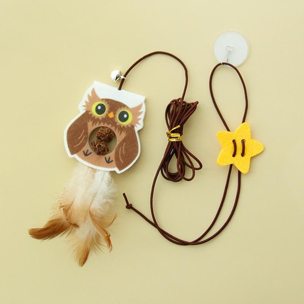 Hanging Cat Toy Interactive Cat Teaser Elastic Feather Swing Stick With Adhesive Hook 5