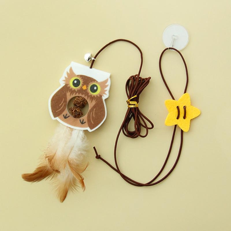 Hanging Cat Toy Interactive Cat Teaser Elastic Feather Swing Stick With Adhesive Hook 5