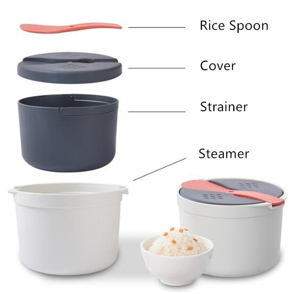 Microwave Rice Cooker Steamer Pot With Spoon And Strainer 4