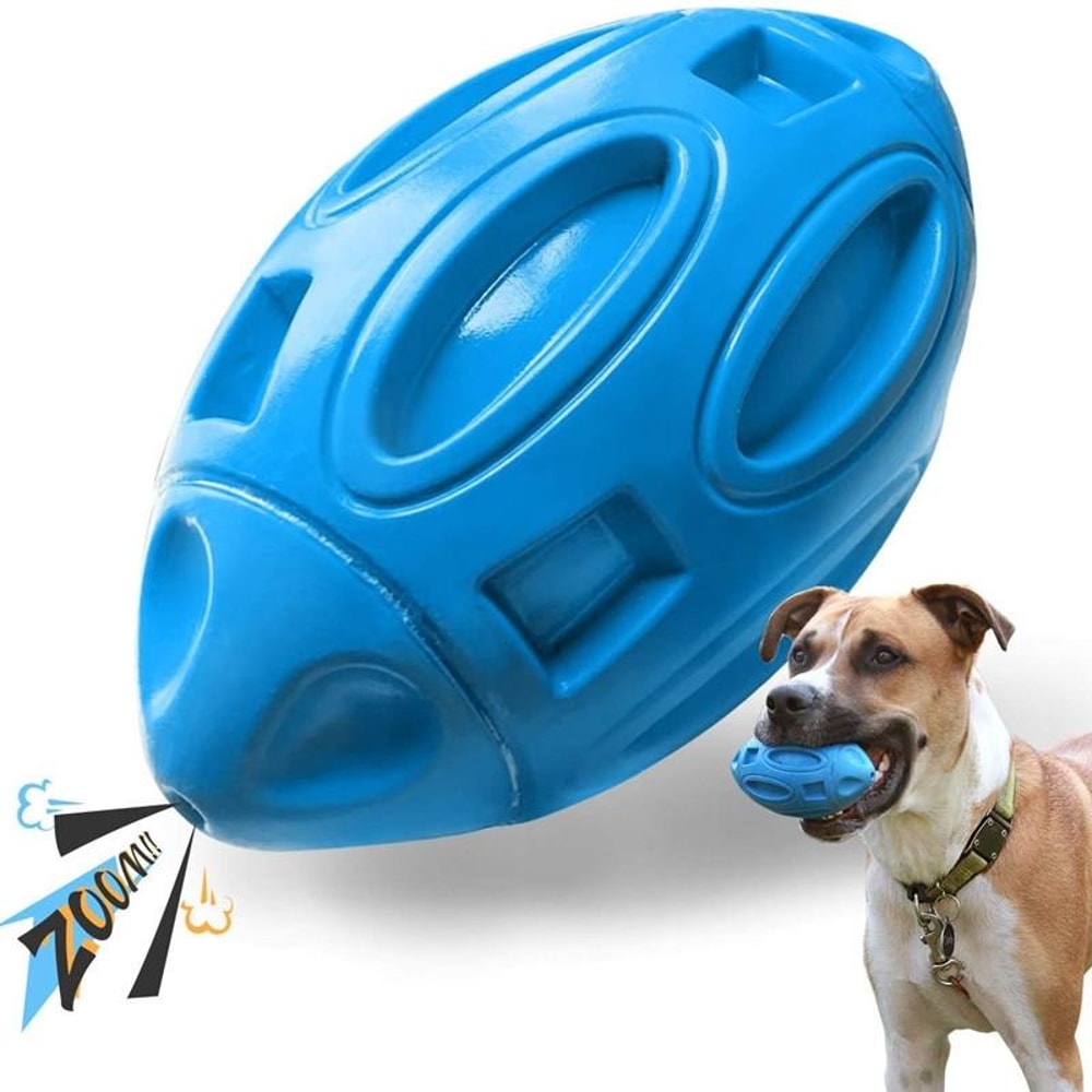 Durable Rubber Rugby Dog Chew Toy with Squeaker for Medium & Large Dogs