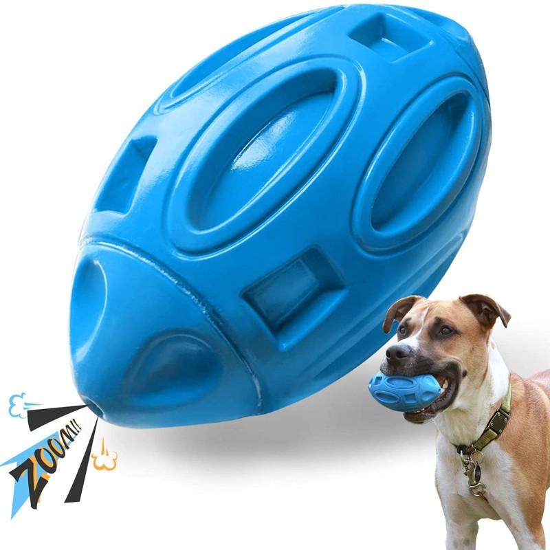 Durable Rubber Rugby Dog Chew Toy with Squeaker for Medium & Large Dogs