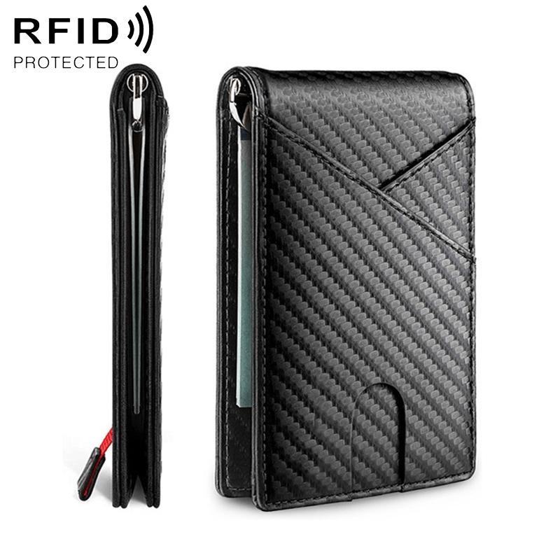 Slim RFID Blocking Carbon Fiber Wallet for Men with Money Clip
