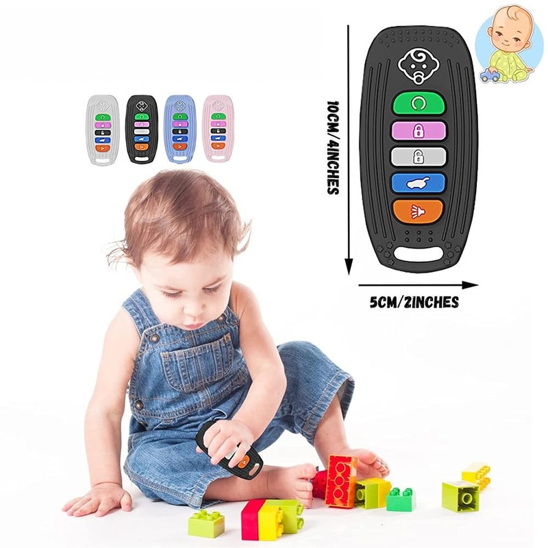 Baby Car Keys Silicone Teether Toy for Soothing Gum Relief & Sensory Play