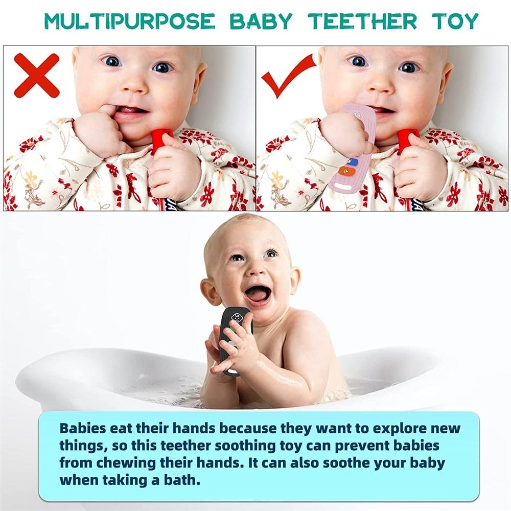 Baby Car Keys Silicone Teether Toy for Soothing Gum Relief & Sensory Play