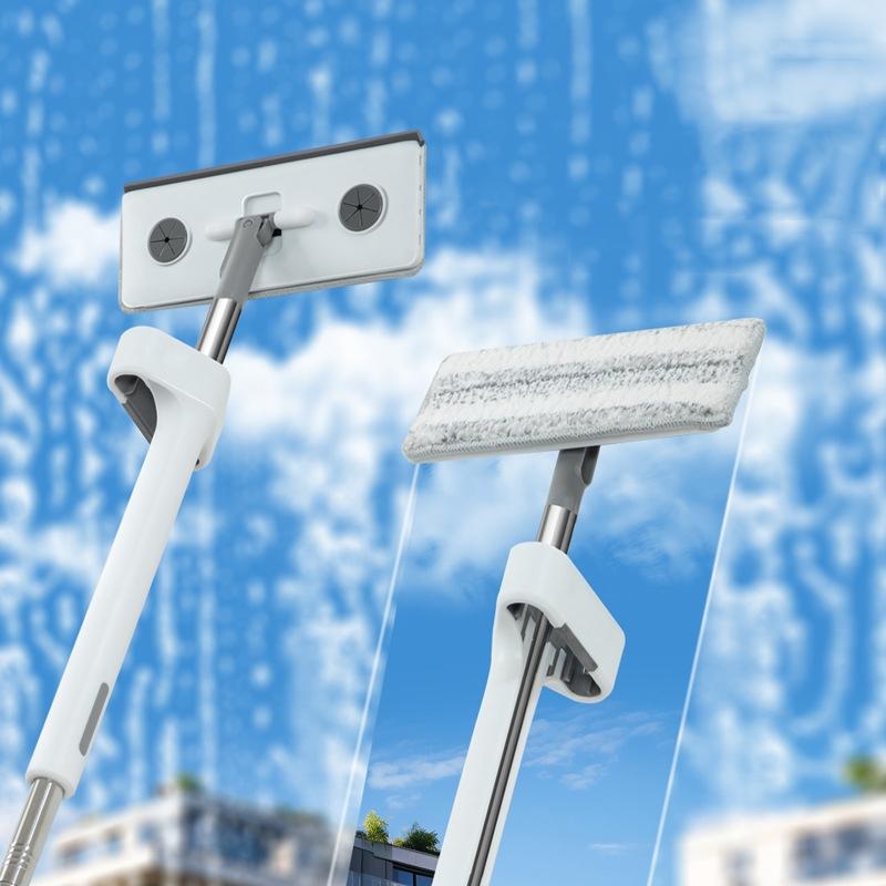 Mini Mop Hands Free Glass Cleaner Mop with Rotating Head and Silicone Scraper