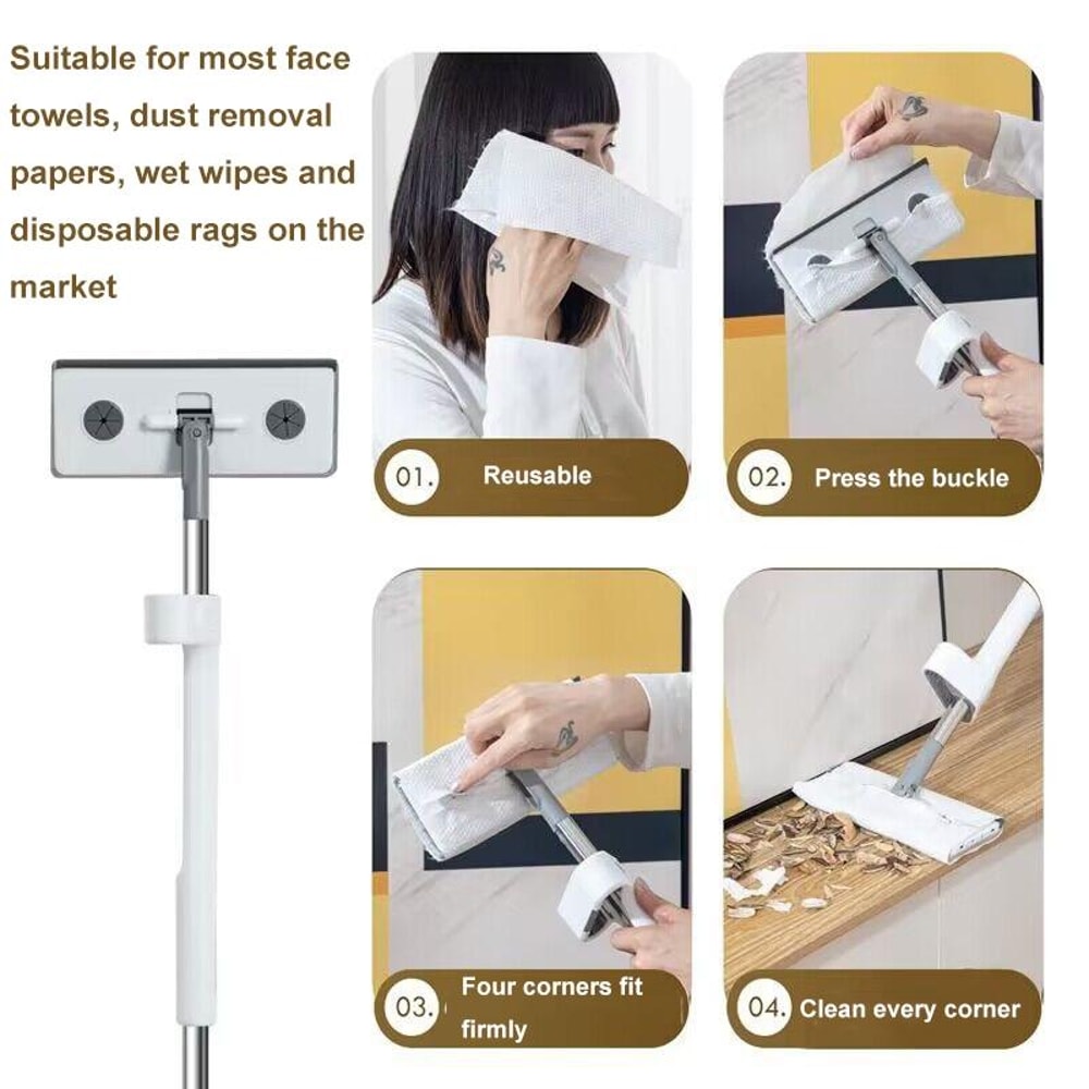 Mini Mop Hands Free Glass Cleaner Mop with Rotating Head and Silicone Scraper