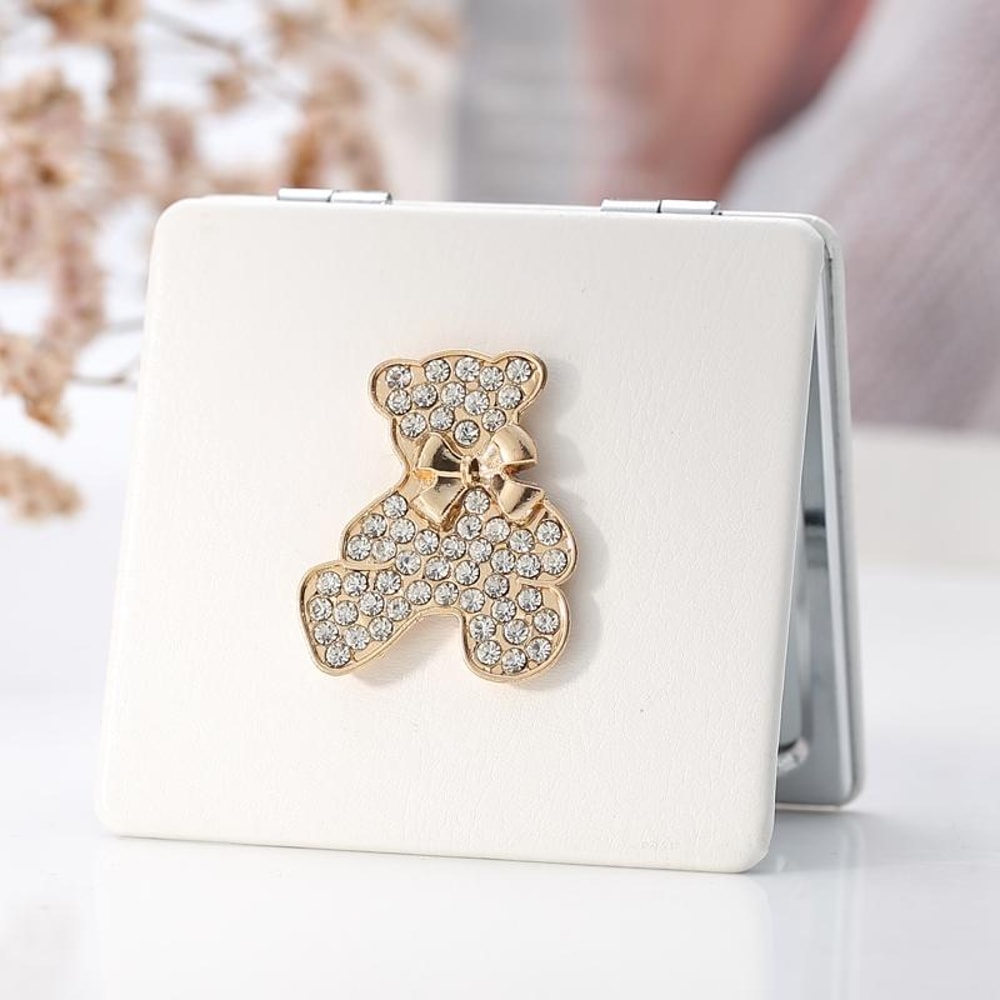 Portable PU Leather Folding Compact Mirror Double Sided Travel Makeup Mirror 0