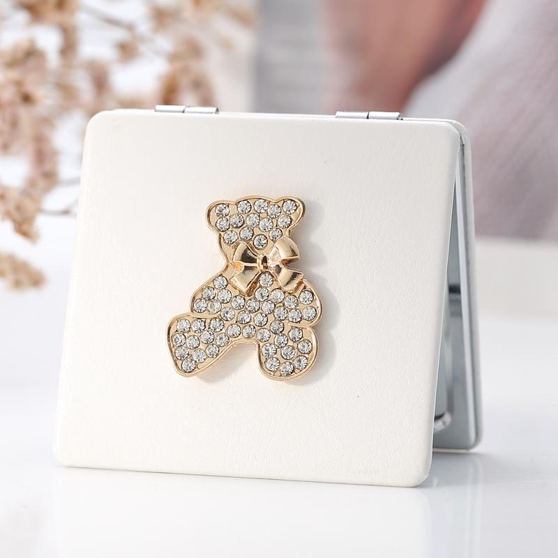 Portable PU Leather Folding Compact Mirror Double Sided Travel Makeup Mirror 0